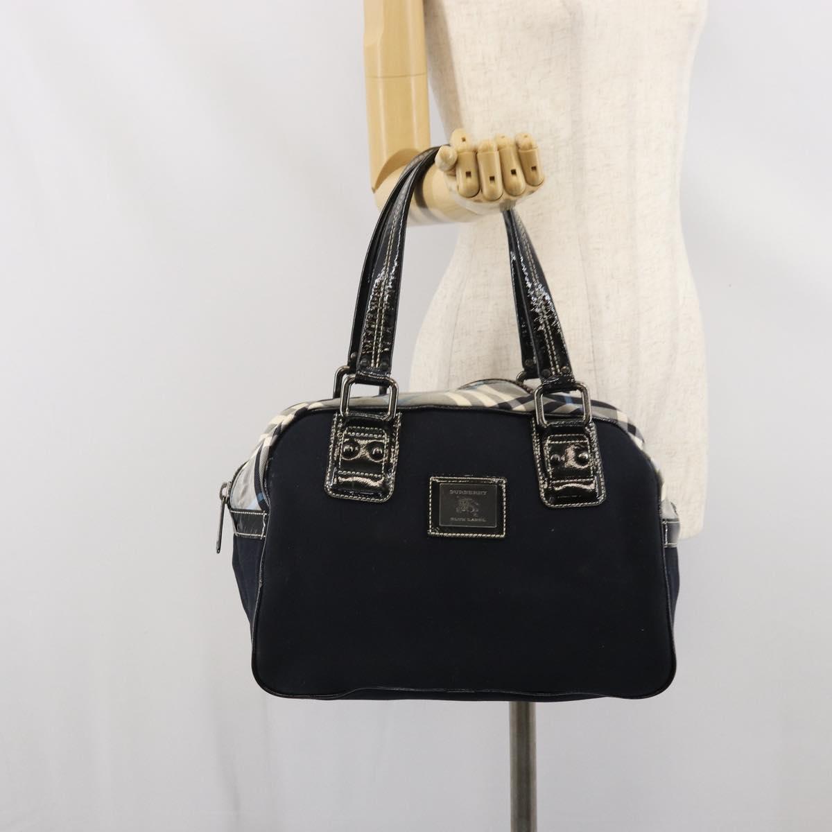 BURBERRY Nova Check Blue Label Hand Bag Canvas Black Auth 170426