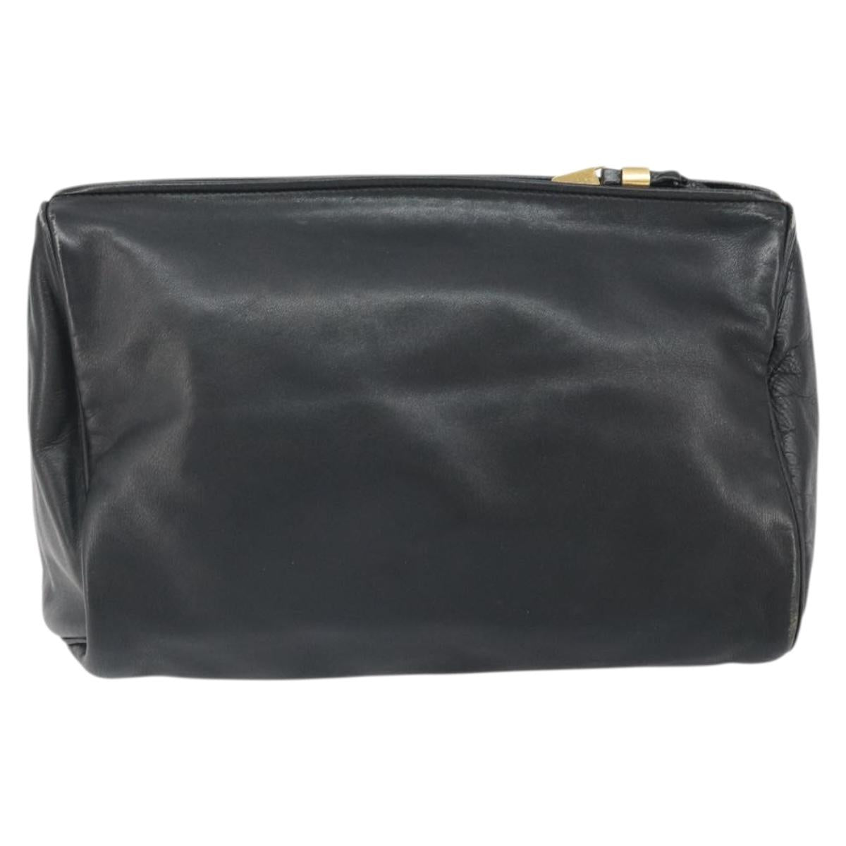 LOEWE Anagram Pouch Leather Black Gold Auth 170433