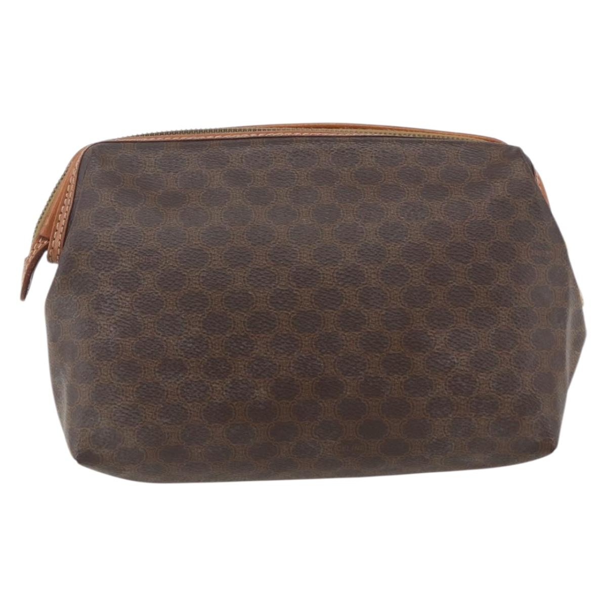 CELINE Macadam Canvas Pouch PVC Leather Brown Gold Auth 170434