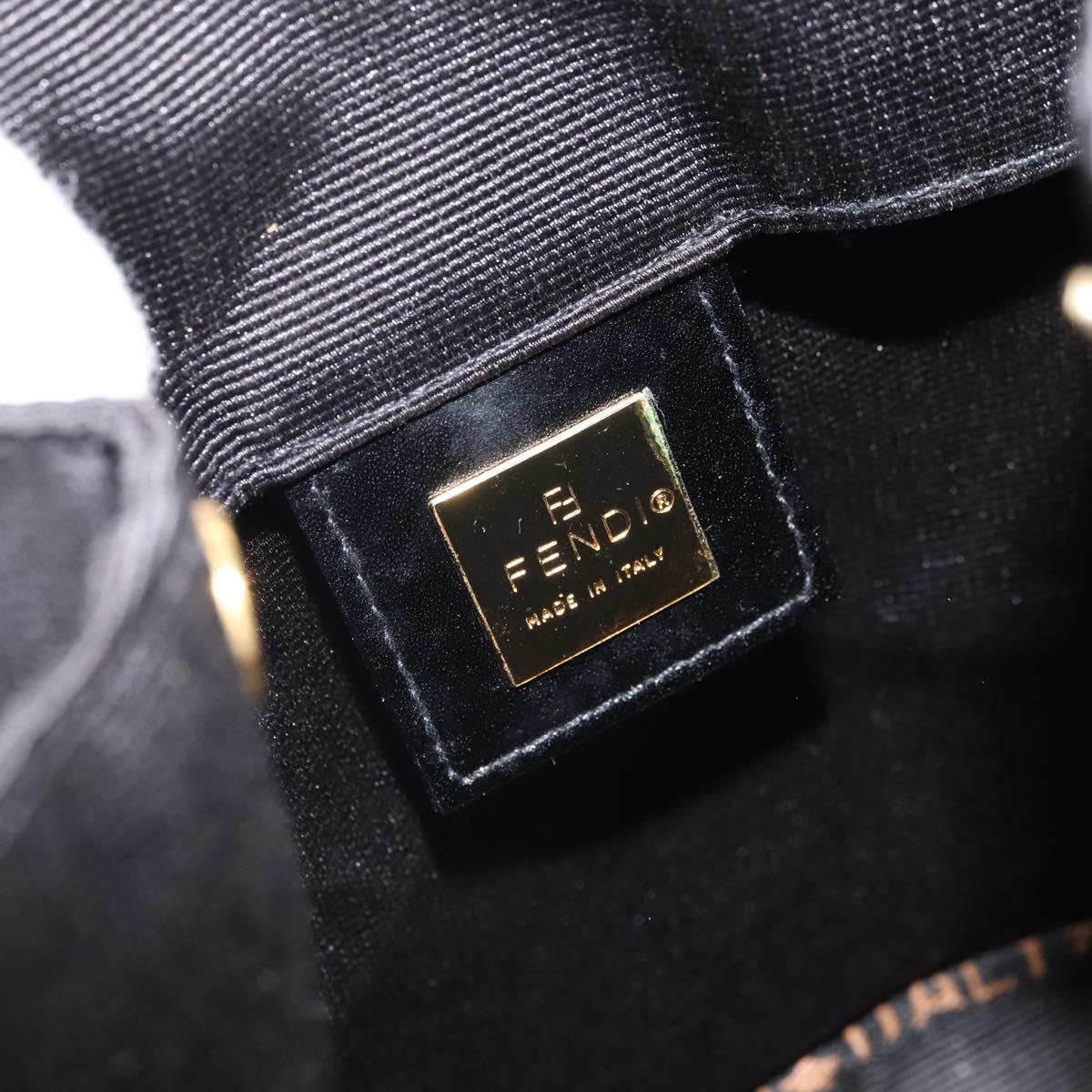 FENDI Hand Bag Nylon Black Gold Auth 170436