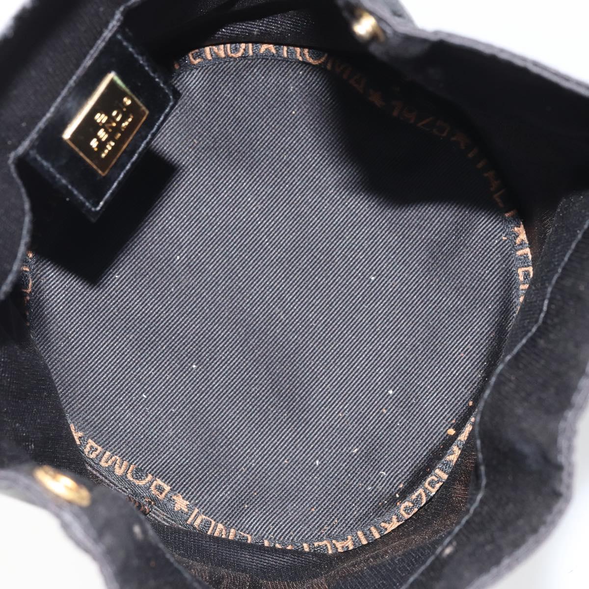 FENDI Hand Bag Nylon Black Gold Auth 170436