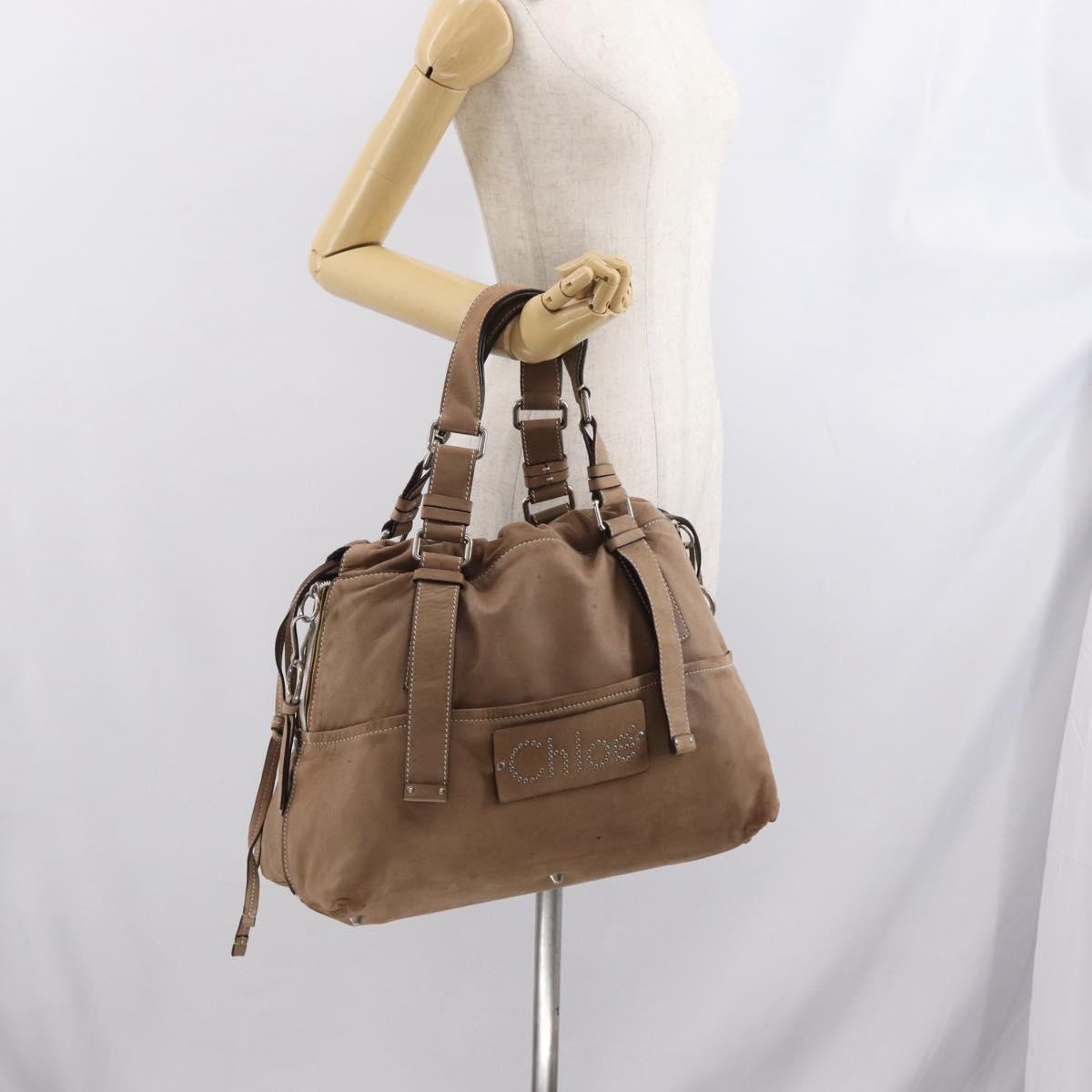 Chloe Hand Bag Leather Beige Silver Auth 170443