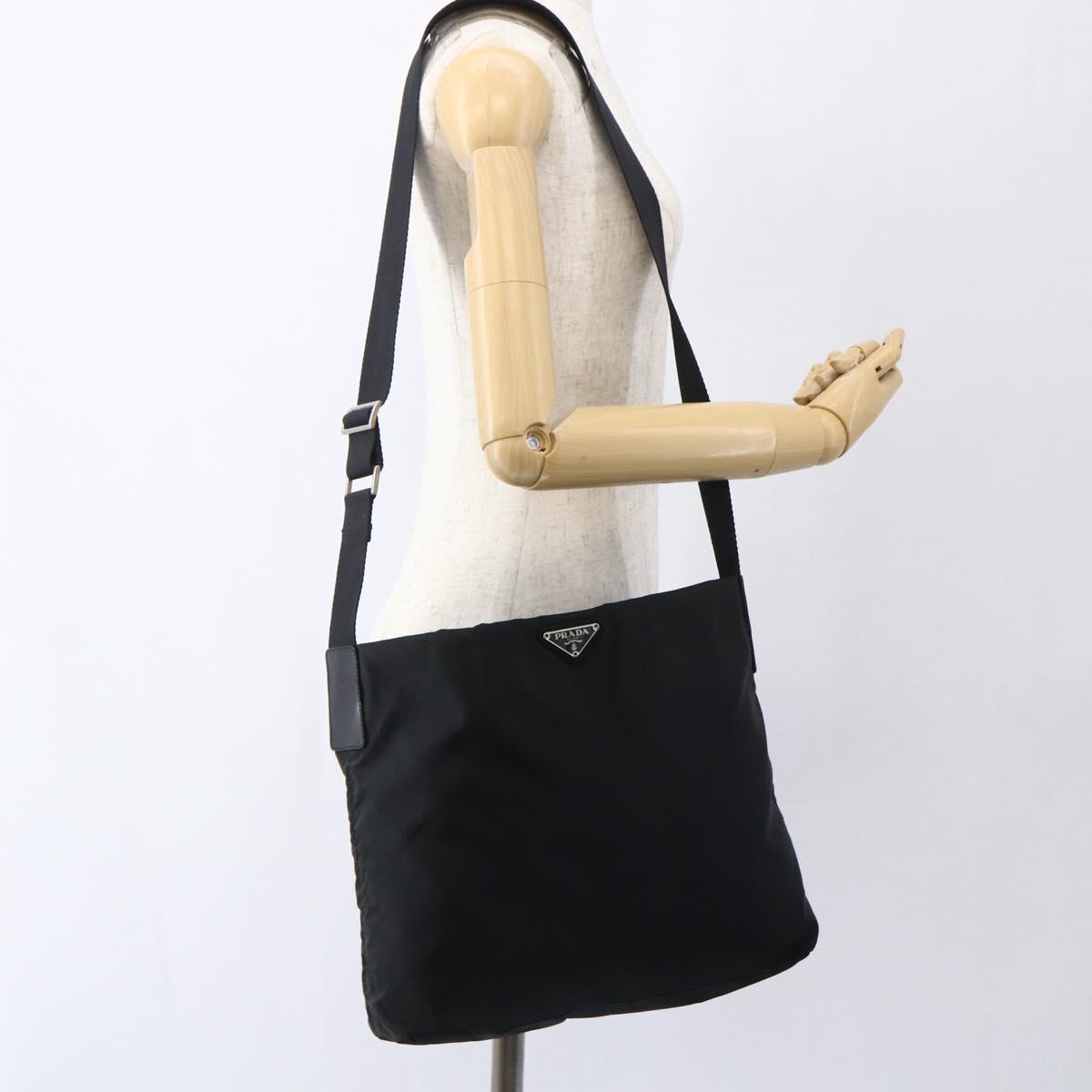 PRADA Shoulder Bag Nylon Black Silver Auth 170446