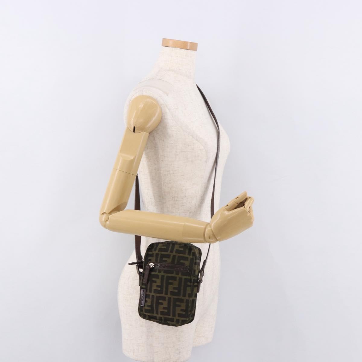 FENDI Zucca Canvas Shoulder Bag Black Brown Auth 170451