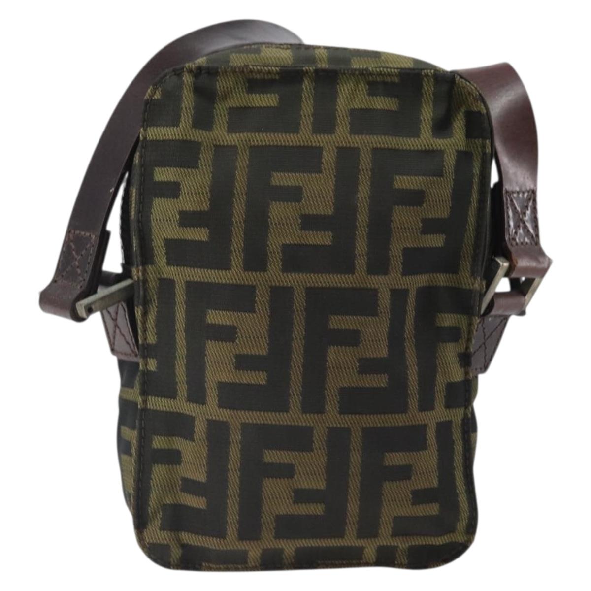 FENDI Zucca Canvas Shoulder Bag Black Brown Auth 170451