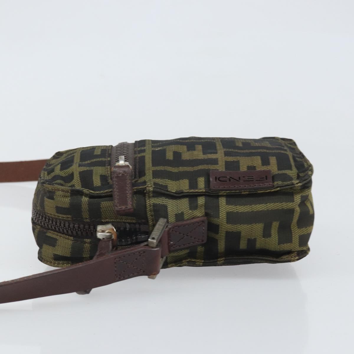 FENDI Zucca Canvas Shoulder Bag Black Brown Auth 170451