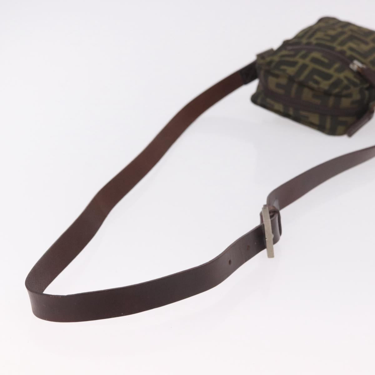 FENDI Zucca Canvas Shoulder Bag Black Brown Auth 170451