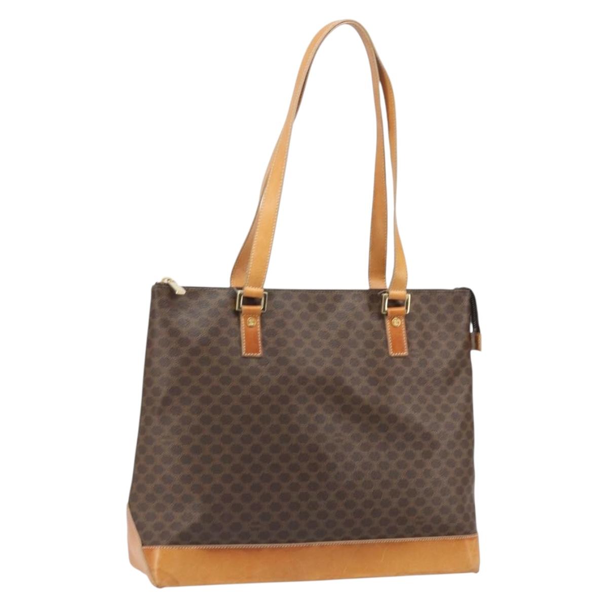 CELINE Macadam Canvas Tote Bag PVC Leather Brown Gold Auth 170454