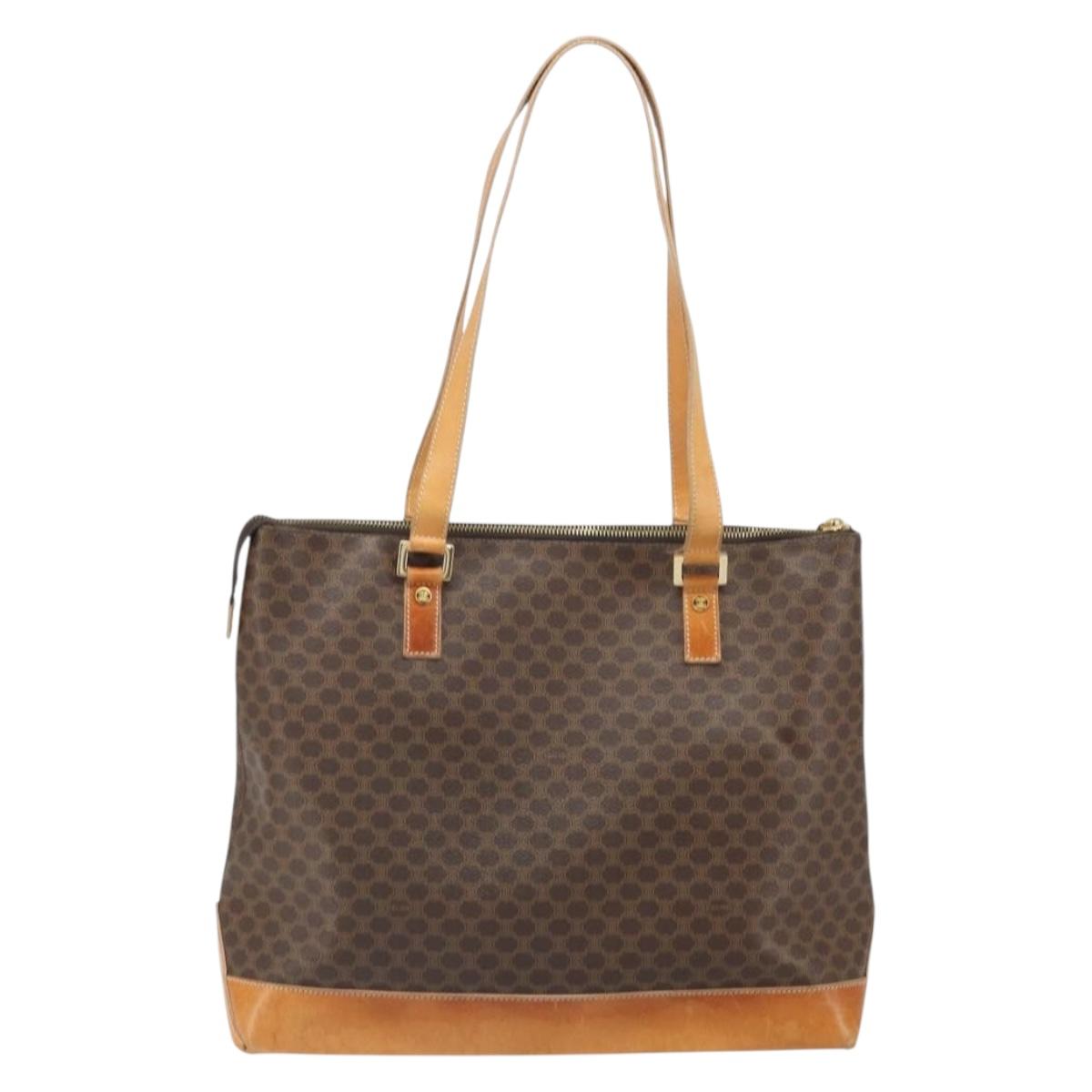 CELINE Macadam Canvas Tote Bag PVC Leather Brown Gold Auth 170454