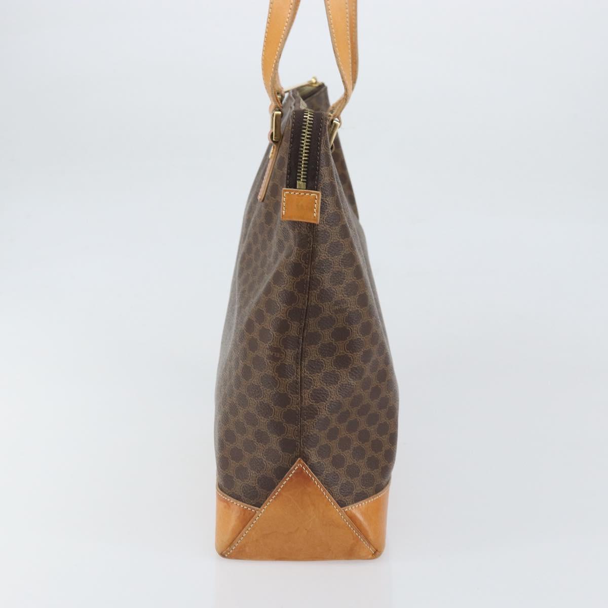 CELINE Macadam Canvas Tote Bag PVC Leather Brown Gold Auth 170454