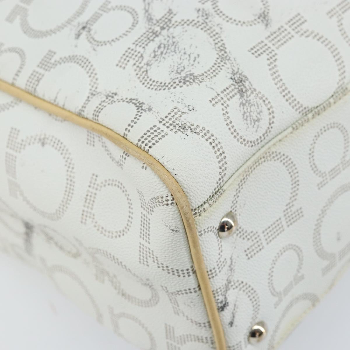 Salvatore Ferragamo Gancini Tote Bag PVC Leather Silver White Auth 170458