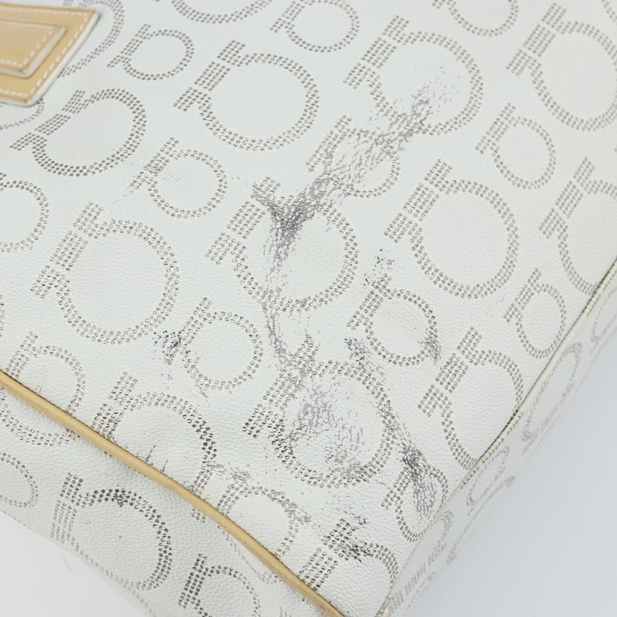 Salvatore Ferragamo Gancini Tote Bag PVC Leather Silver White Auth 170458