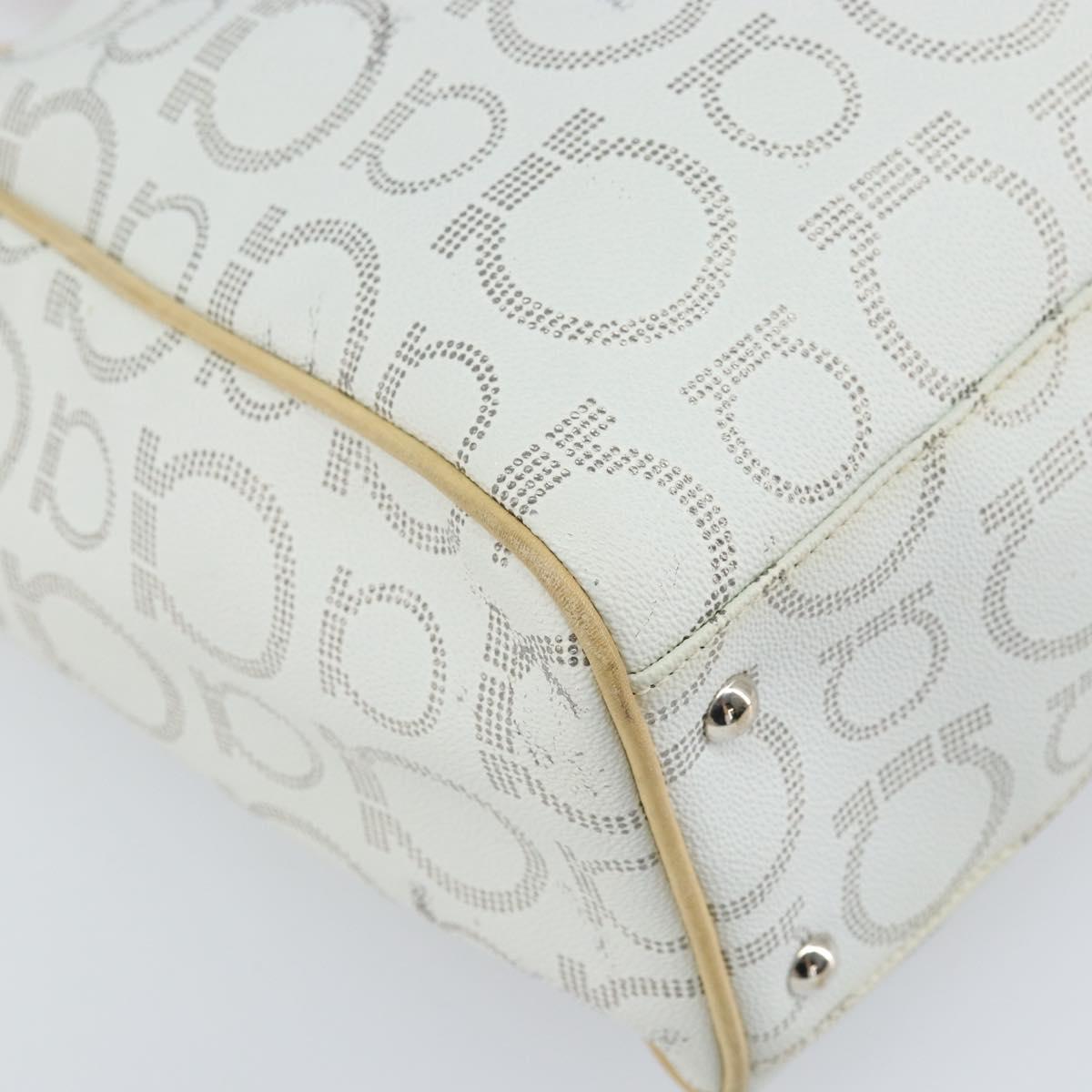 Salvatore Ferragamo Gancini Tote Bag PVC Leather Silver White Auth 170458