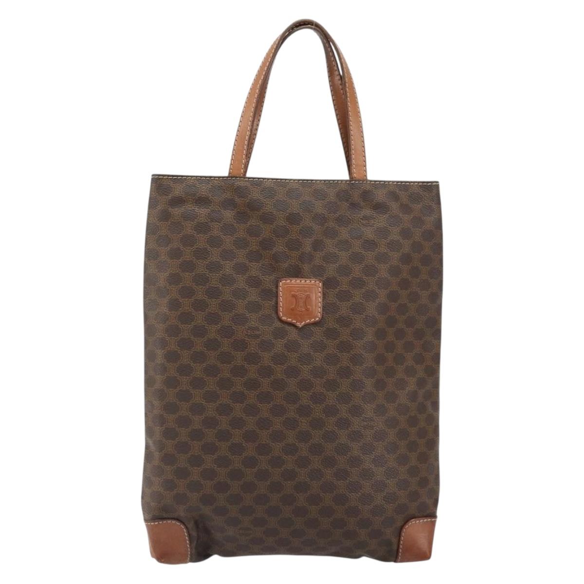 CELINE Macadam Canvas Hand Bag PVC Brown Gold Auth 170460