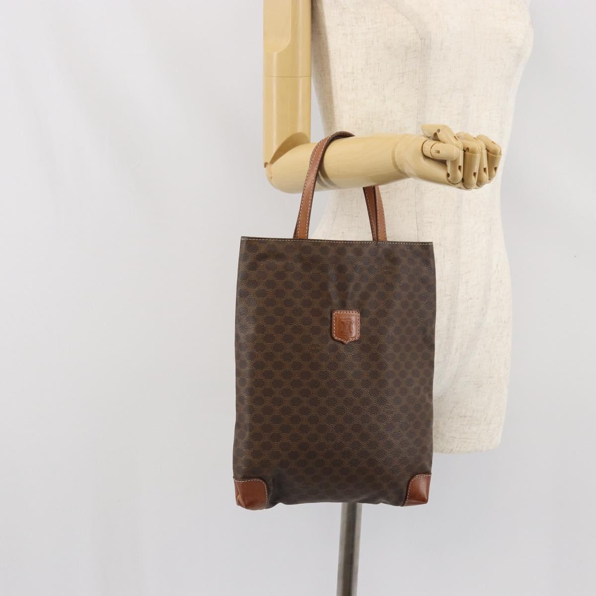 CELINE Macadam Canvas Hand Bag PVC Brown Gold Auth 170460