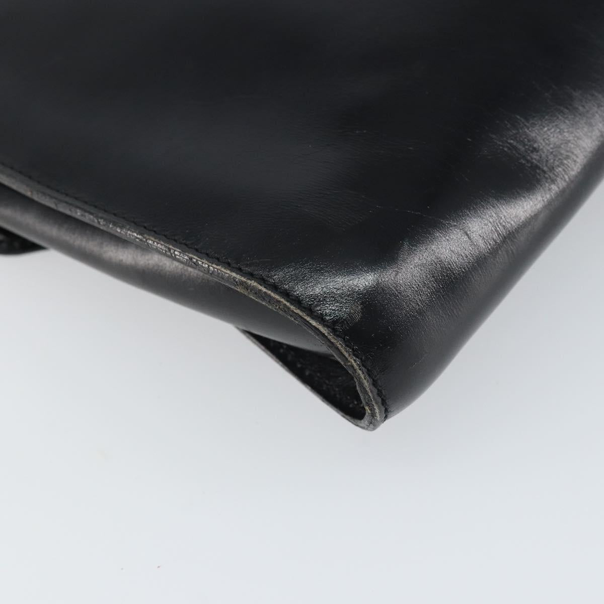 CELINE Clutch Bag Leather Black Gold Auth 170462
