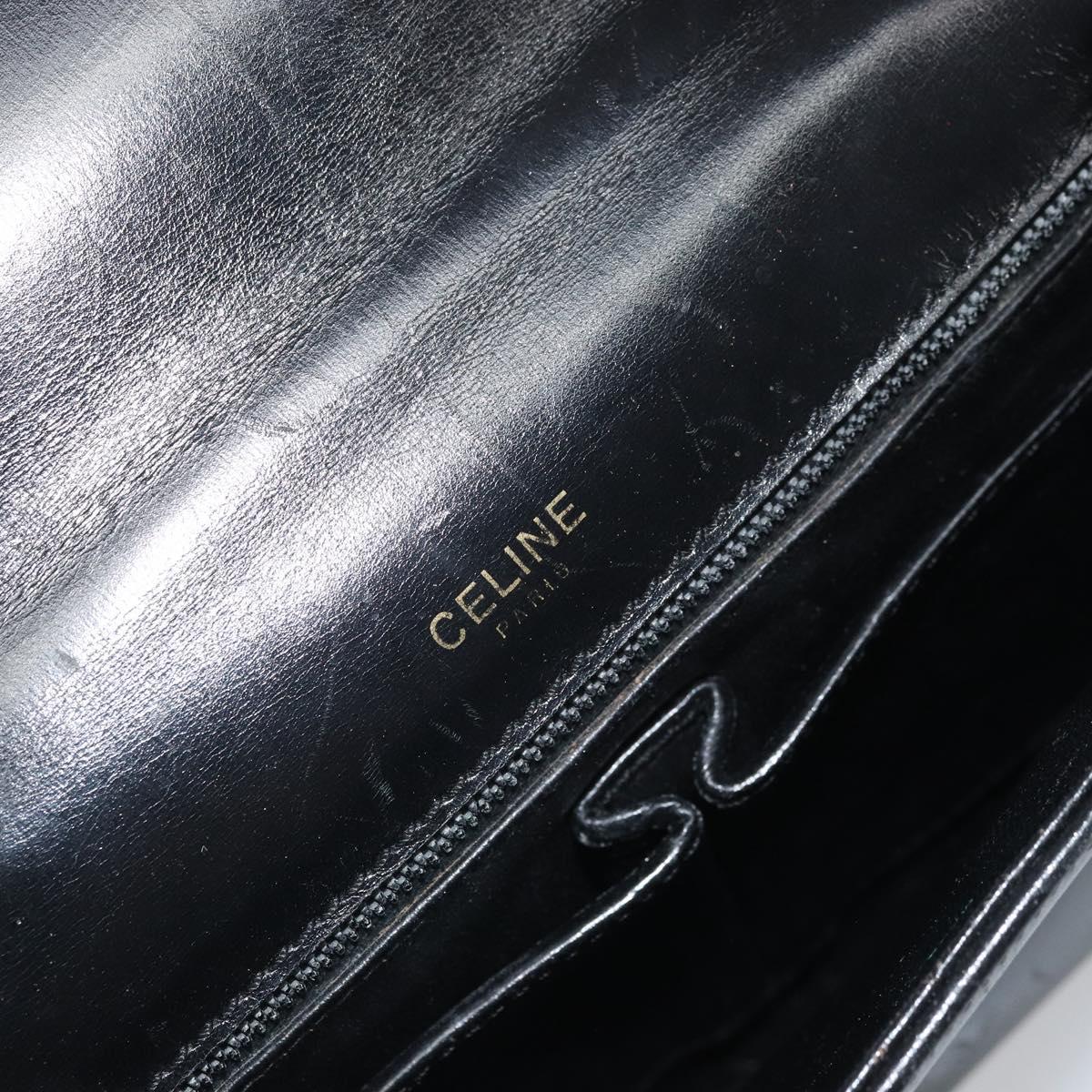 CELINE Clutch Bag Leather Black Gold Auth 170462