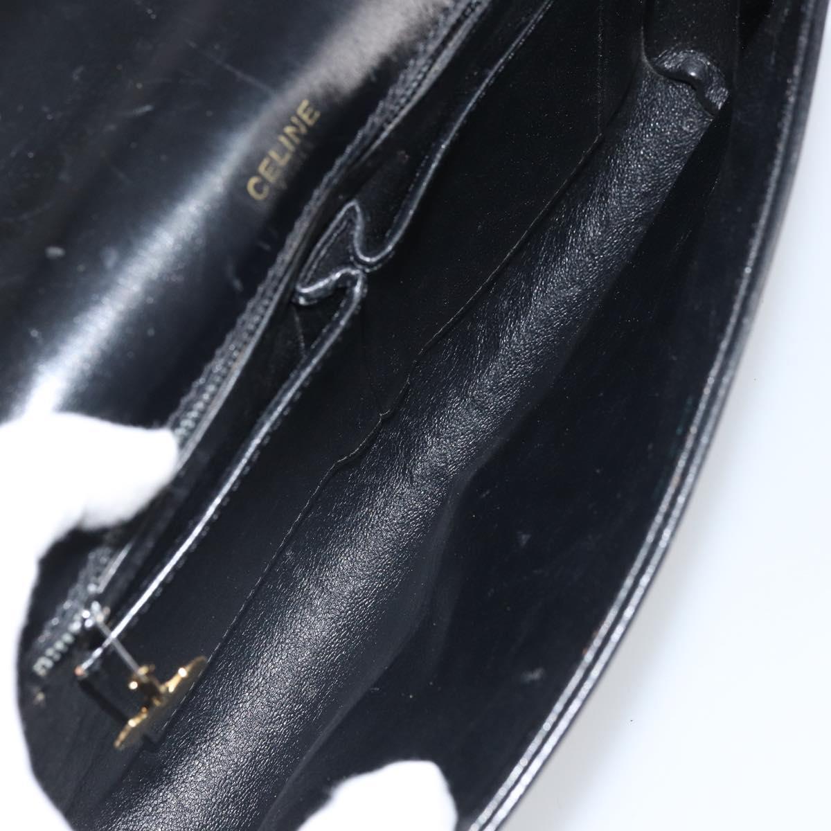 CELINE Clutch Bag Leather Black Gold Auth 170462