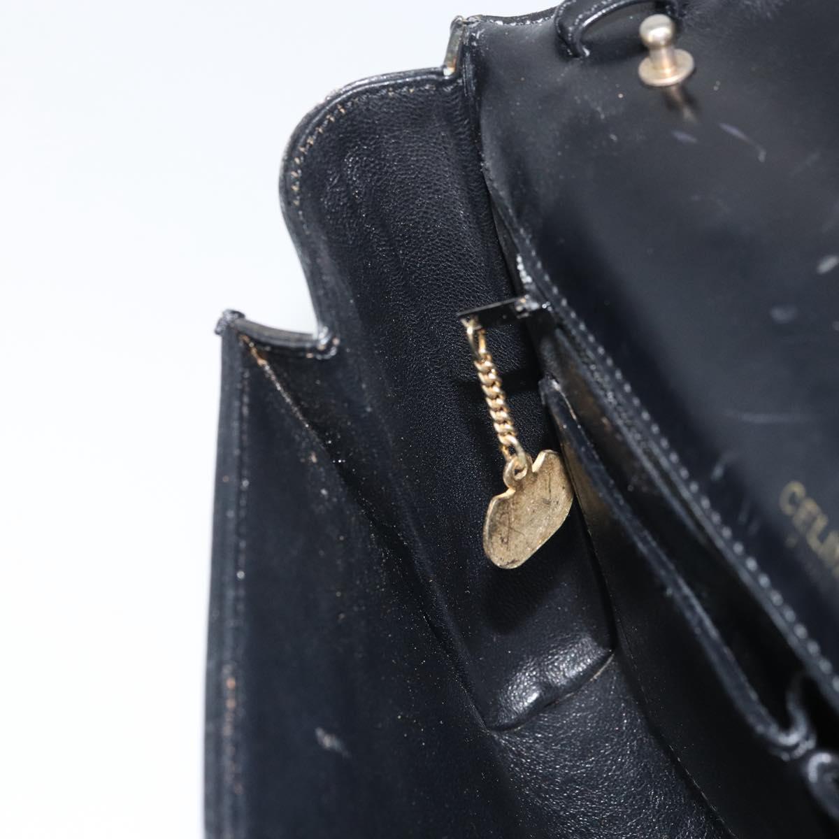 CELINE Clutch Bag Leather Black Gold Auth 170462