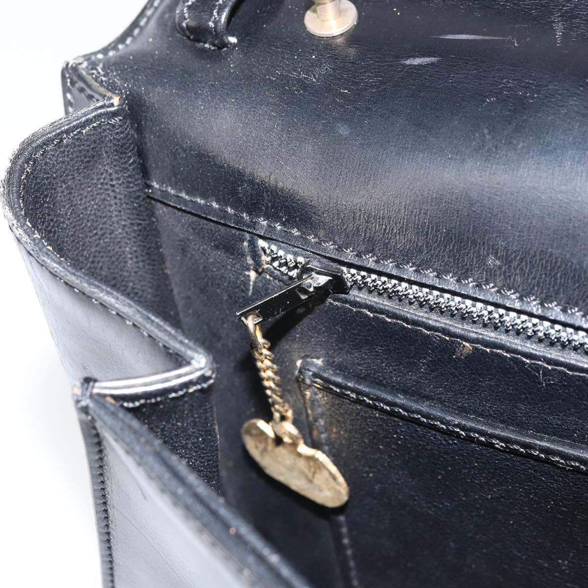 CELINE Clutch Bag Leather Black Gold Auth 170462