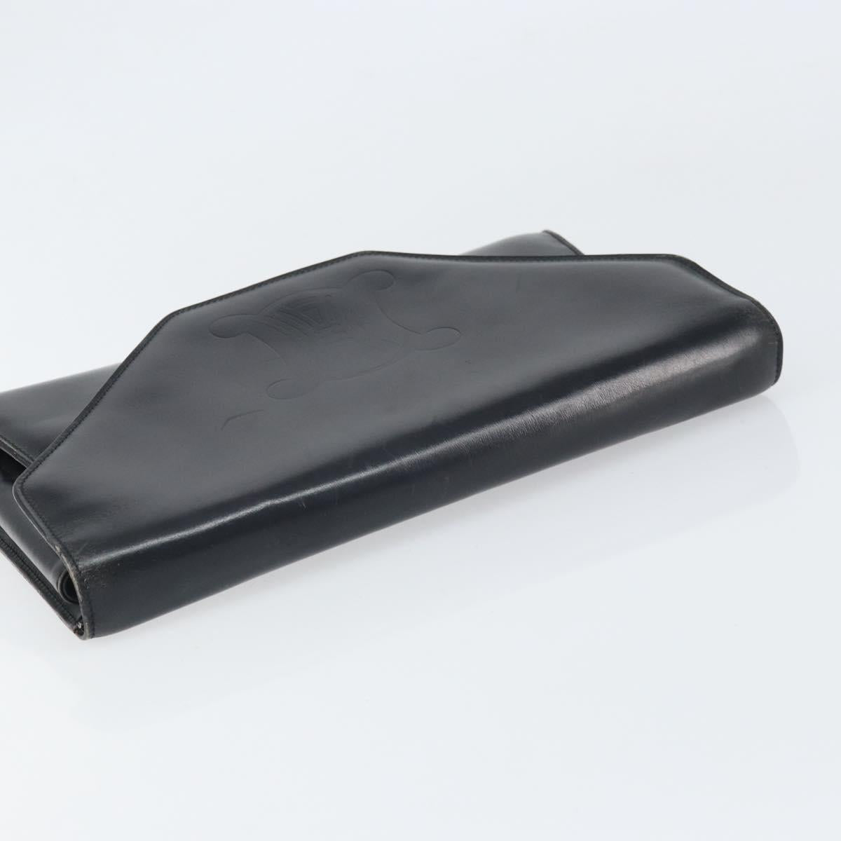 CELINE Clutch Bag Leather Black Gold Auth 170462