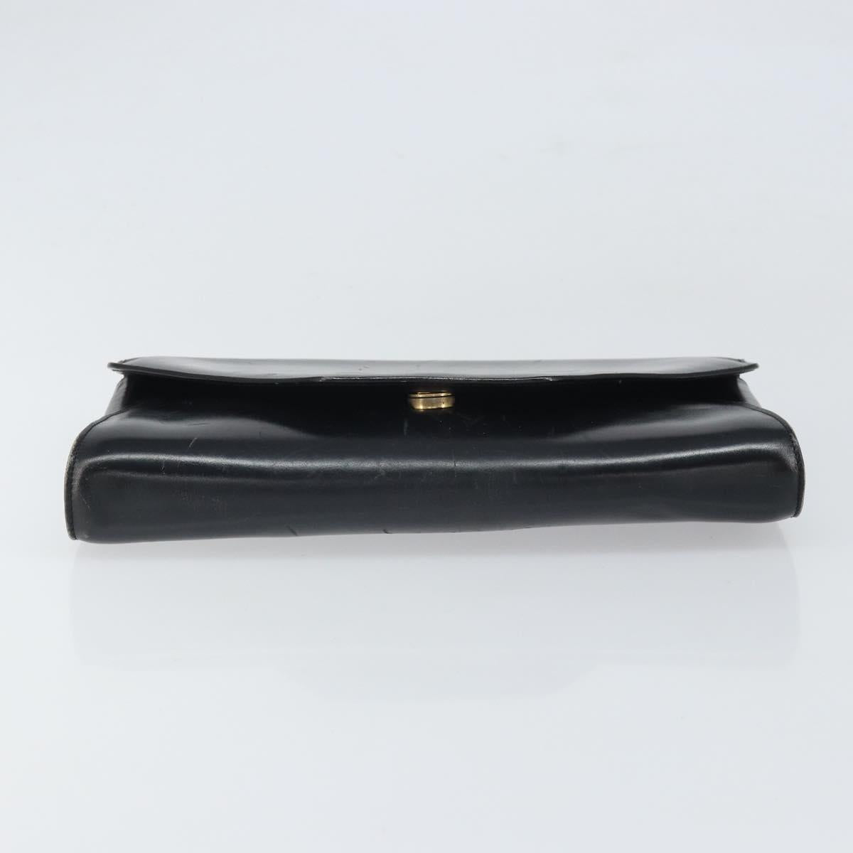 CELINE Clutch Bag Leather Black Gold Auth 170462