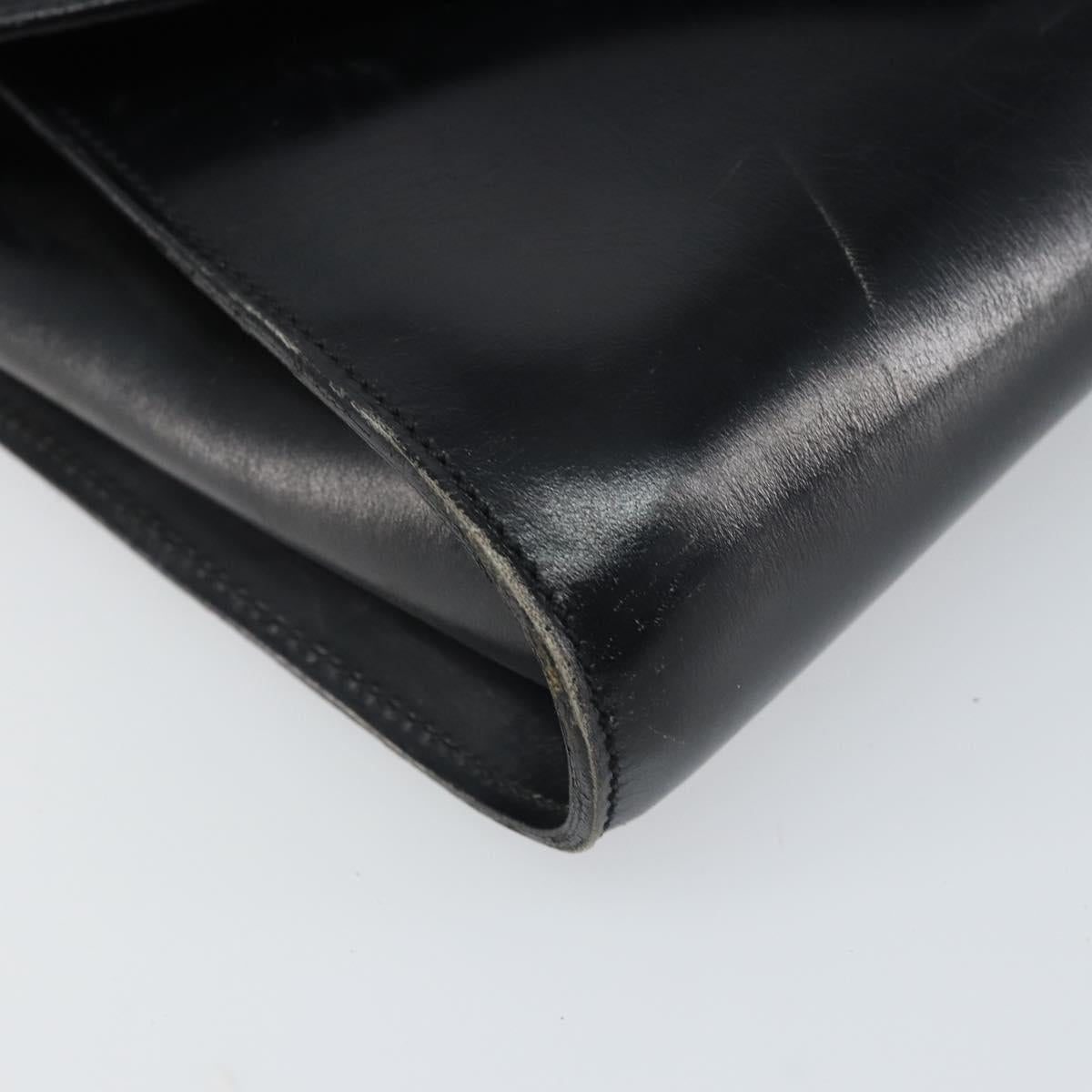 CELINE Clutch Bag Leather Black Gold Auth 170462