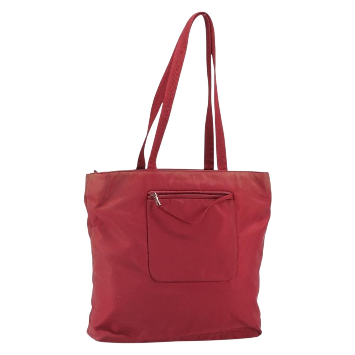 PRADA Tote Bag Nylon Silver Red Auth 170463