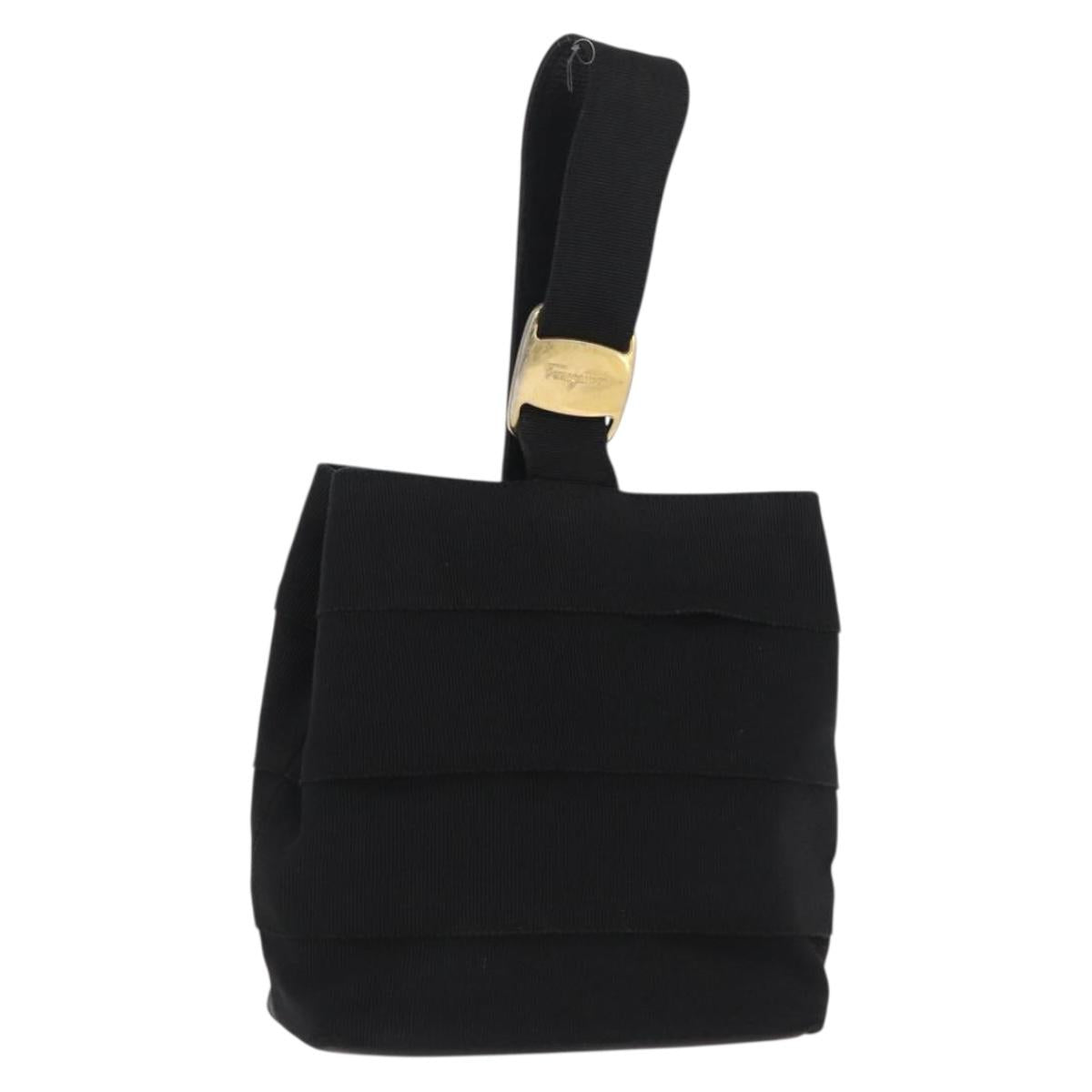 Salvatore Ferragamo Vala Hand Bag Nylon Black Gold Auth 170467