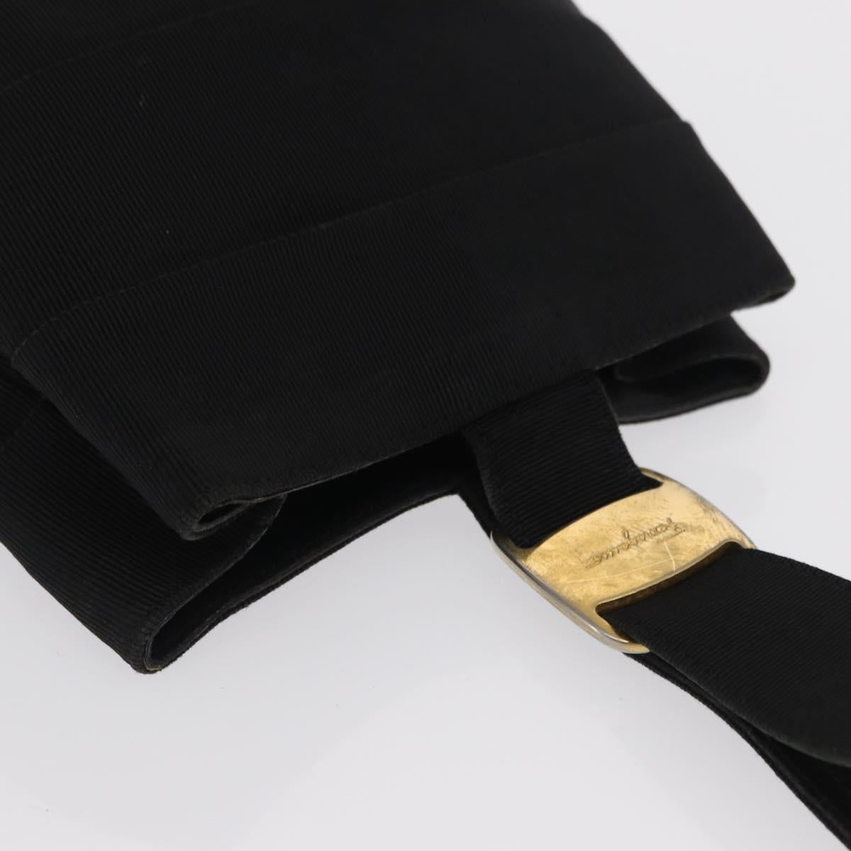 Salvatore Ferragamo Vala Hand Bag Nylon Black Gold Auth 170467