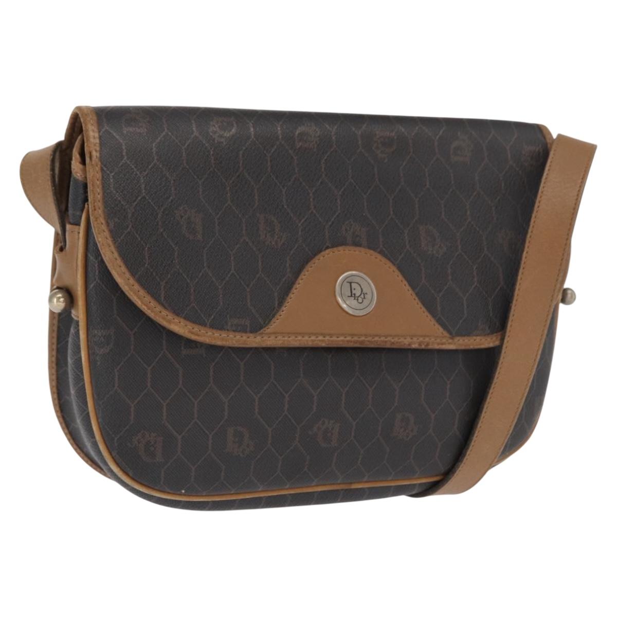Christian Dior Honeycomb Canvas Shoulder Bag PVC Black Gold Auth 170469