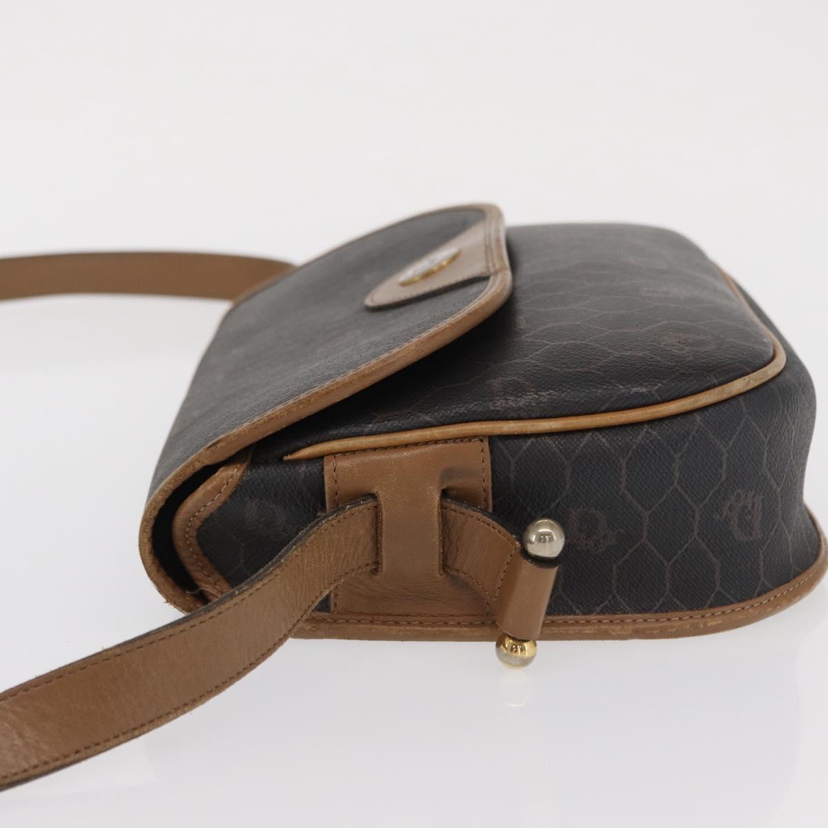 Christian Dior Honeycomb Canvas Shoulder Bag PVC Black Gold Auth 170469