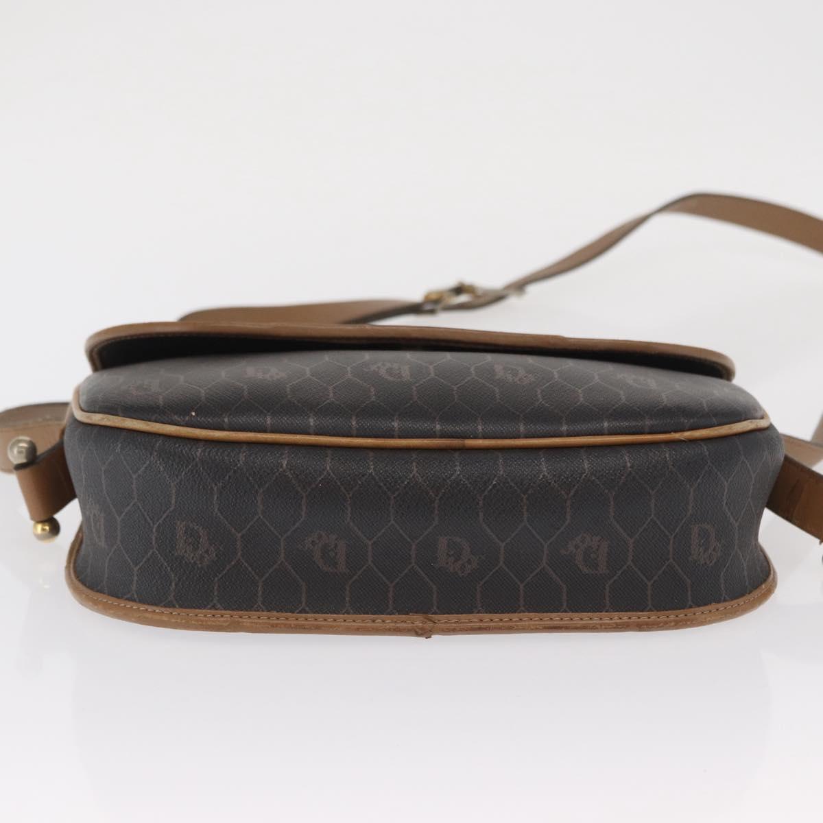 Christian Dior Honeycomb Canvas Shoulder Bag PVC Black Gold Auth 170469