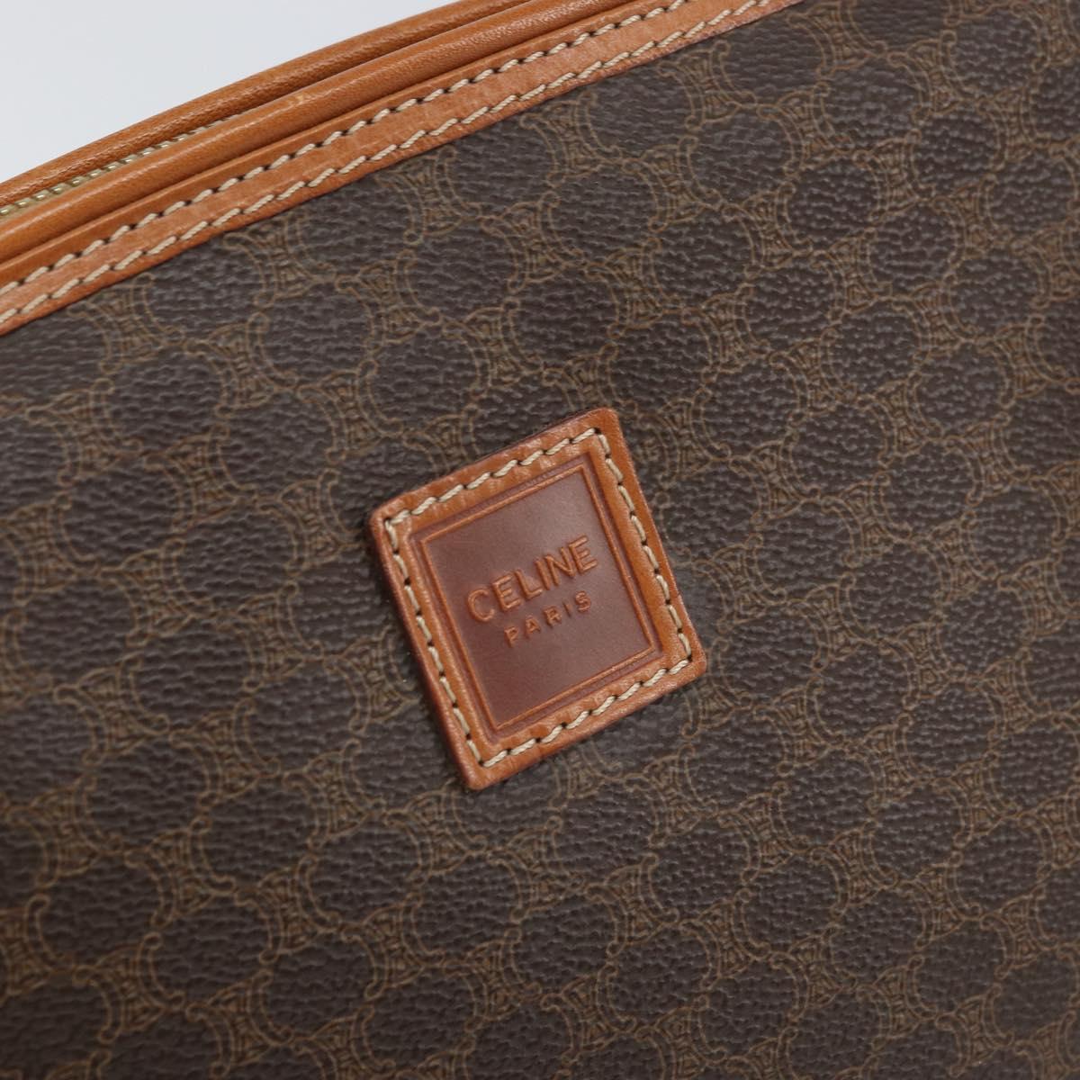 CELINE Macadam Canvas Clutch Bag PVC Brown Gold Auth 170470