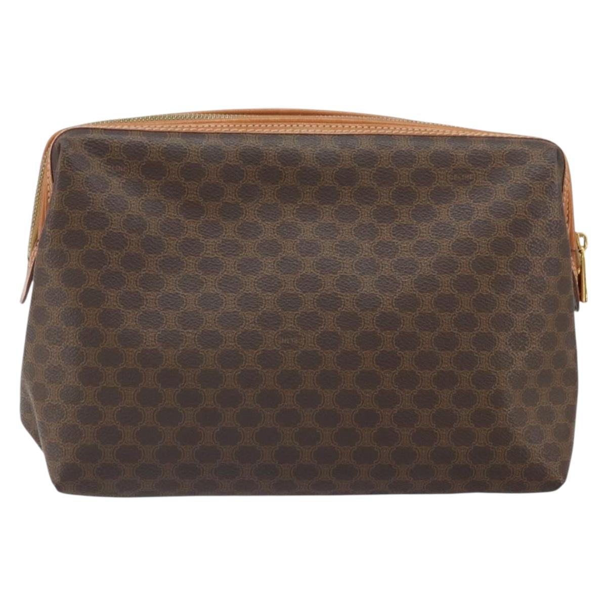 CELINE Macadam Canvas Clutch Bag PVC Brown Gold Auth 170470