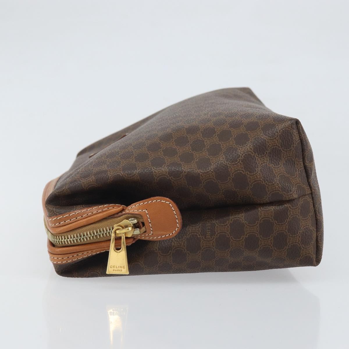 CELINE Macadam Canvas Clutch Bag PVC Brown Gold Auth 170470