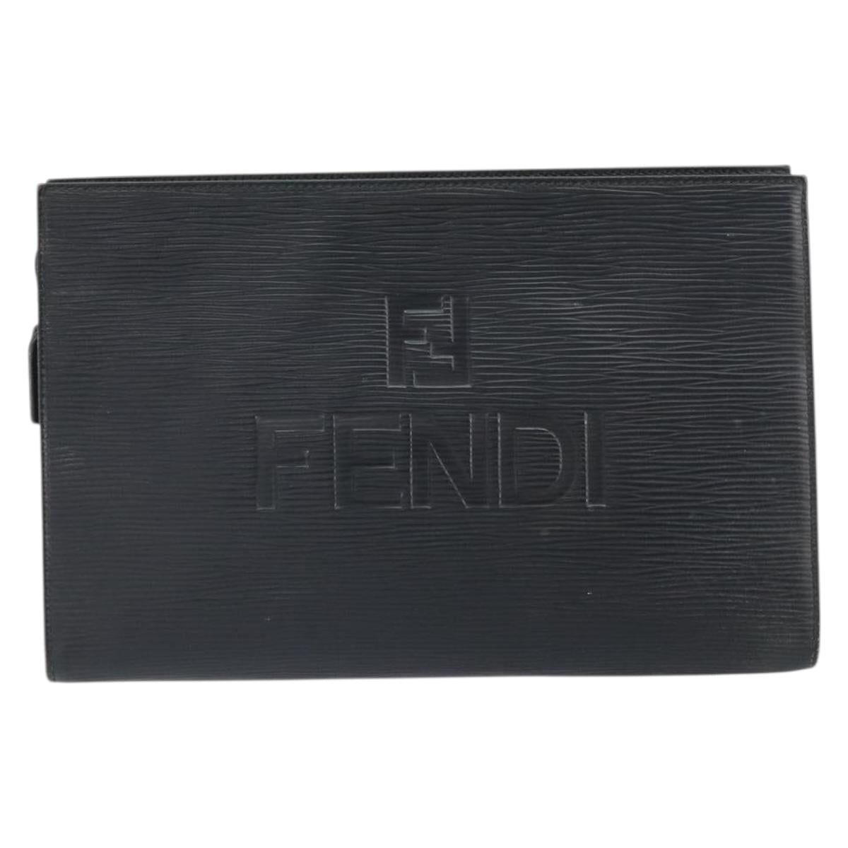 FENDI Clutch Bag Leather Black Auth 170471