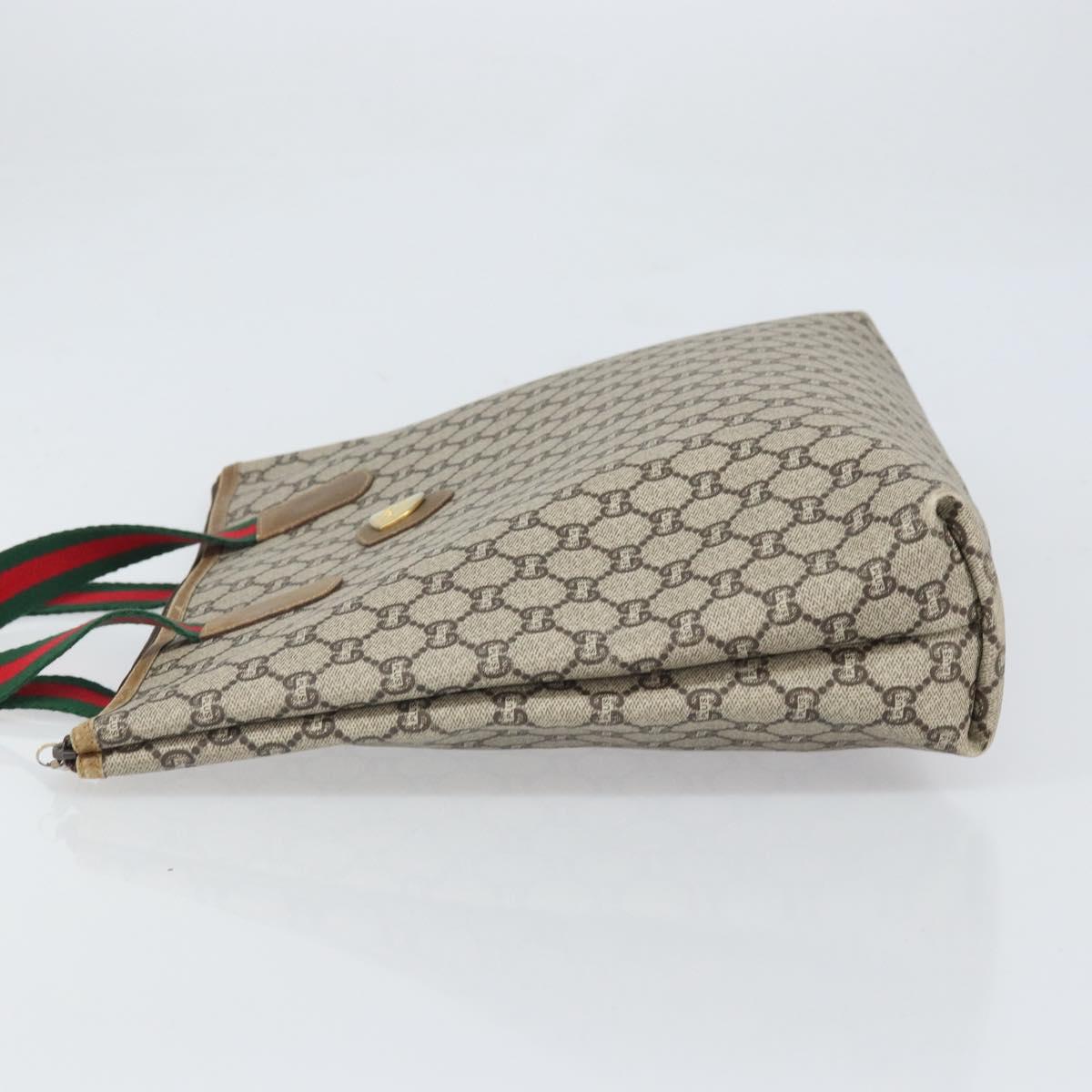 GUCCI GG Plus Supreme Web Sherry Line Tote Bag PVC Beige Gold Auth 170474