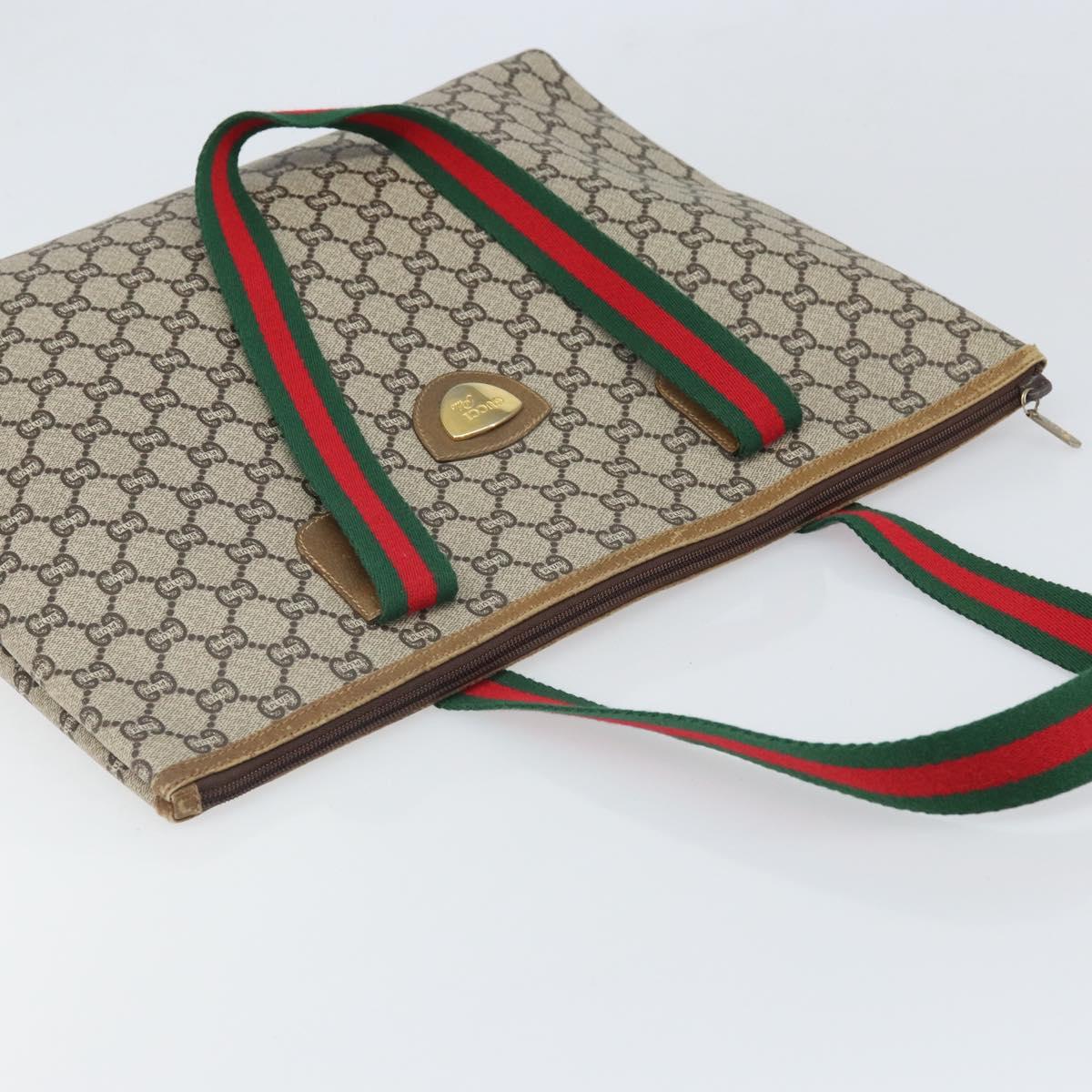 GUCCI GG Plus Supreme Web Sherry Line Tote Bag PVC Beige Gold Auth 170474