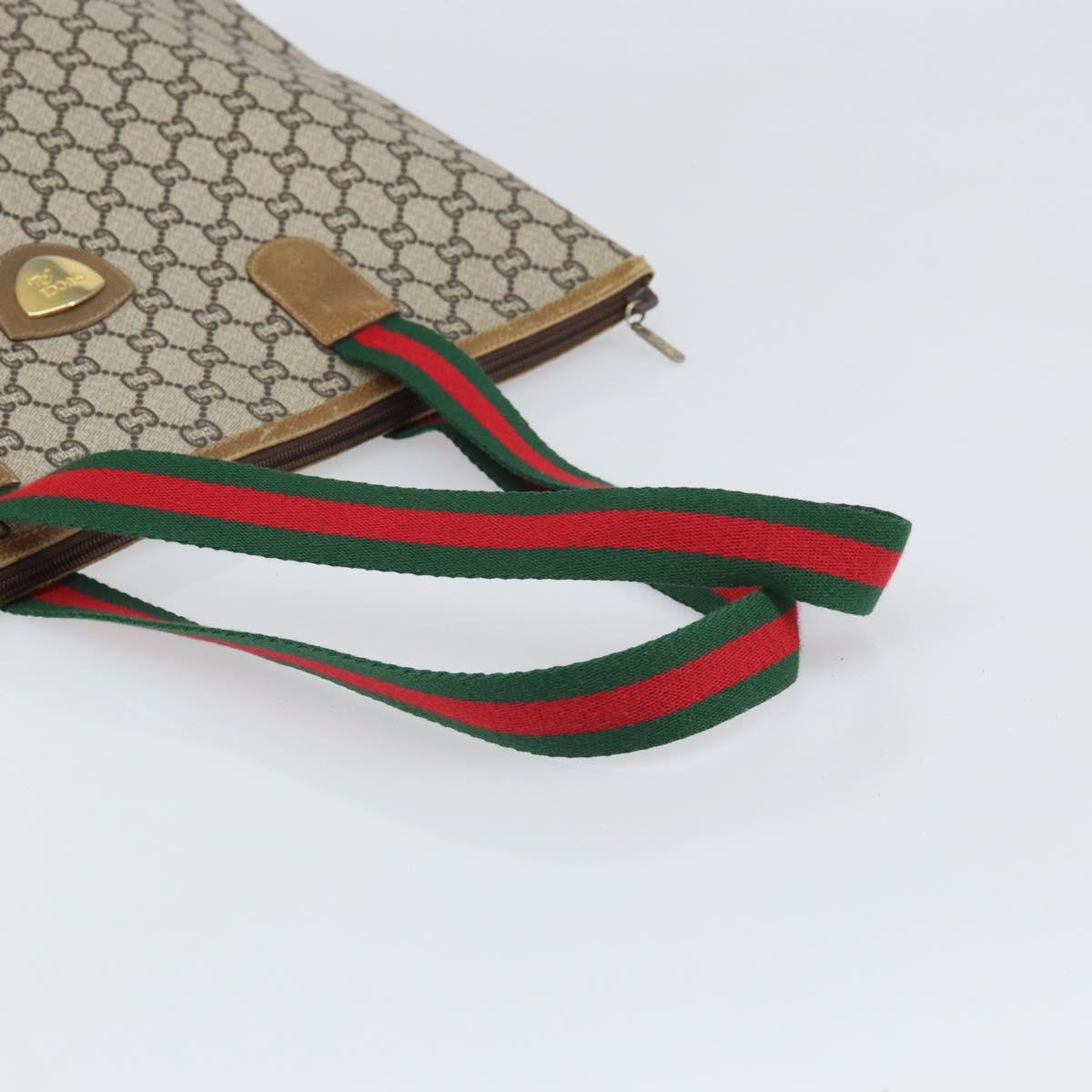 GUCCI GG Plus Supreme Web Sherry Line Tote Bag PVC Beige Gold Auth 170474