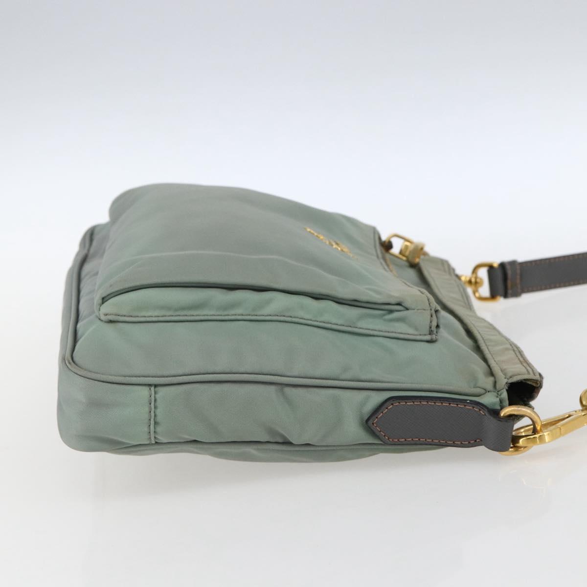 PRADA Shoulder Bag Nylon Green Gold Auth 170487