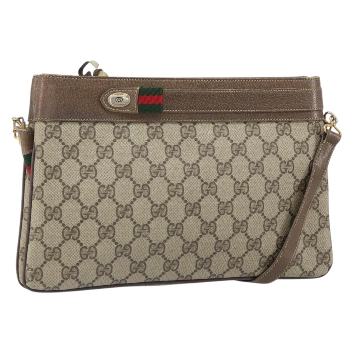 GUCCI GG Supreme Web Sherry Line Bag PVC Beige Gold 96 02 035 Auth 170489