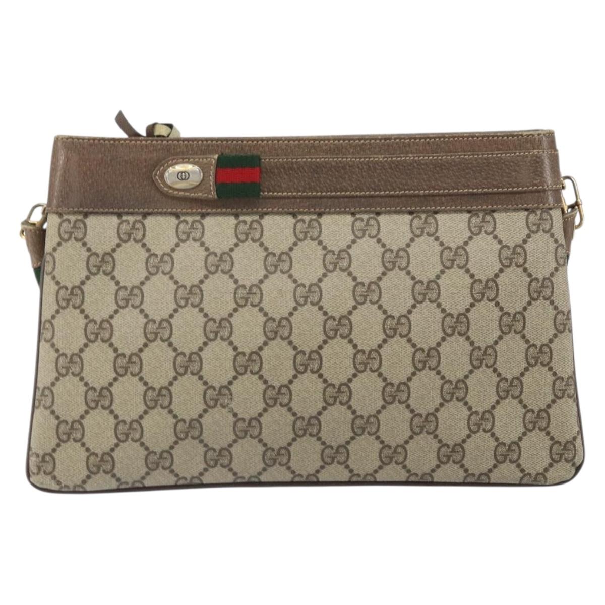 GUCCI GG Supreme Web Sherry Line Bag PVC Beige Gold 96 02 035 Auth 170489
