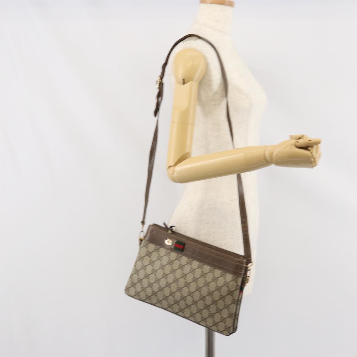 GUCCI GG Supreme Web Sherry Line Bag PVC Beige Gold 96 02 035 Auth 170489