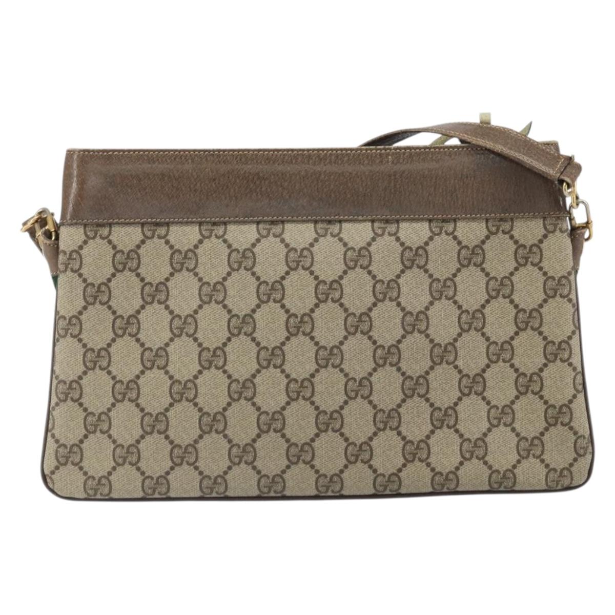 GUCCI GG Supreme Web Sherry Line Bag PVC Beige Gold 96 02 035 Auth 170489