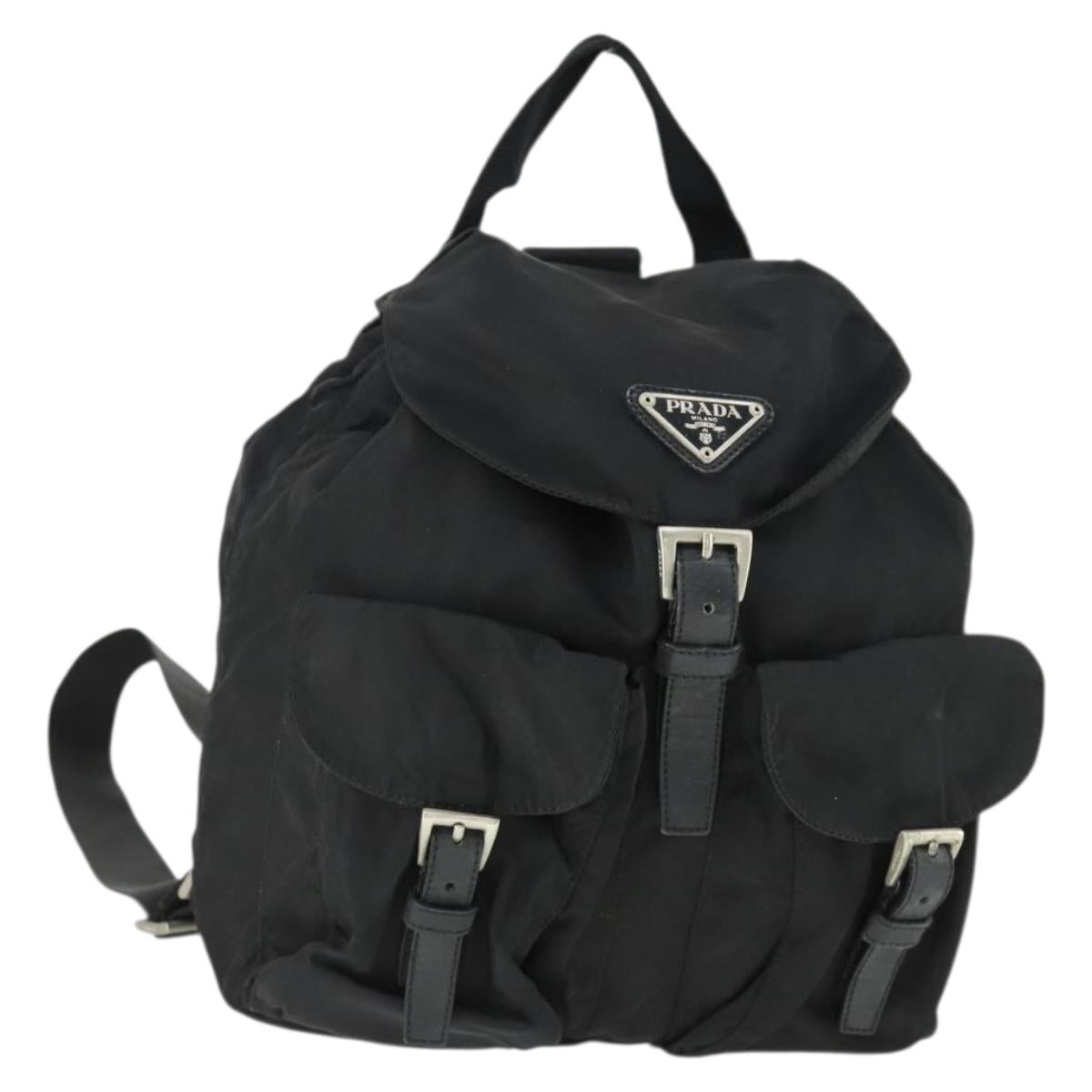 PRADA Backpack Nylon Black Silver Auth 170491