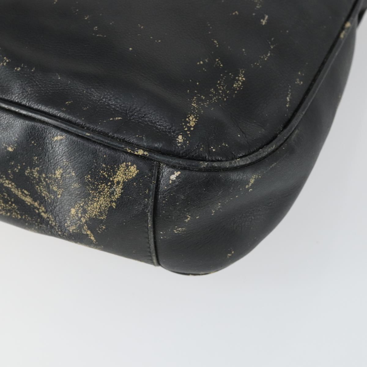 GUCCI Bamboo Hand Bag Leather Black Gold Auth 170494
