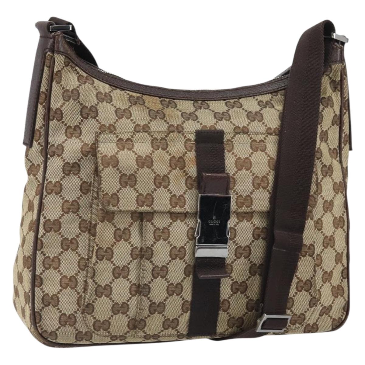 GUCCI GG Canvas Shoulder Bag Beige Silver 131211 Auth 170502