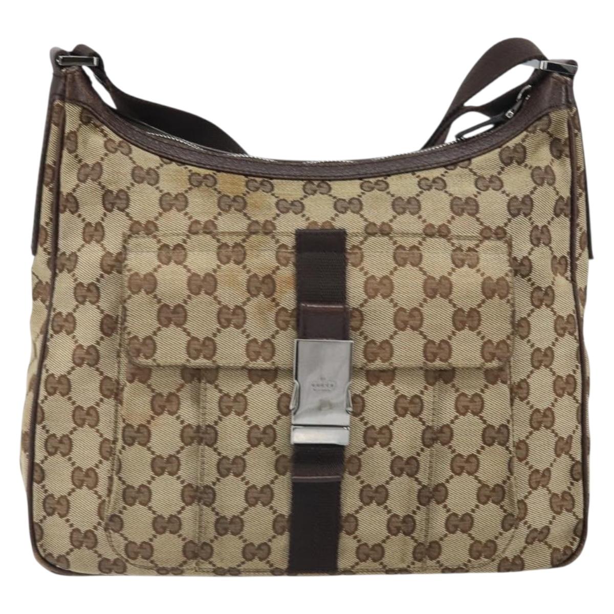 GUCCI GG Canvas Shoulder Bag Beige Silver 131211 Auth 170502