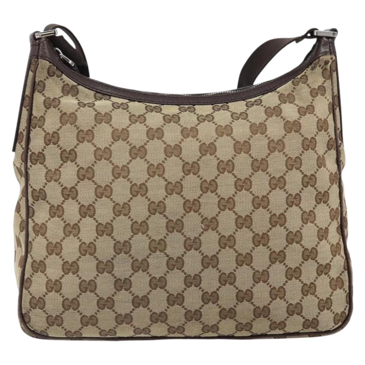 GUCCI GG Canvas Shoulder Bag Beige Silver 131211 Auth 170502